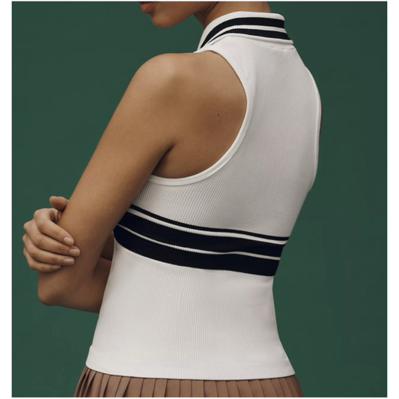 ANTHROPOLOGIE Maeve Ribbed Polo Tank Top Size L/XL Collar Striped Sleeveless A60 - Picture 2 of 7